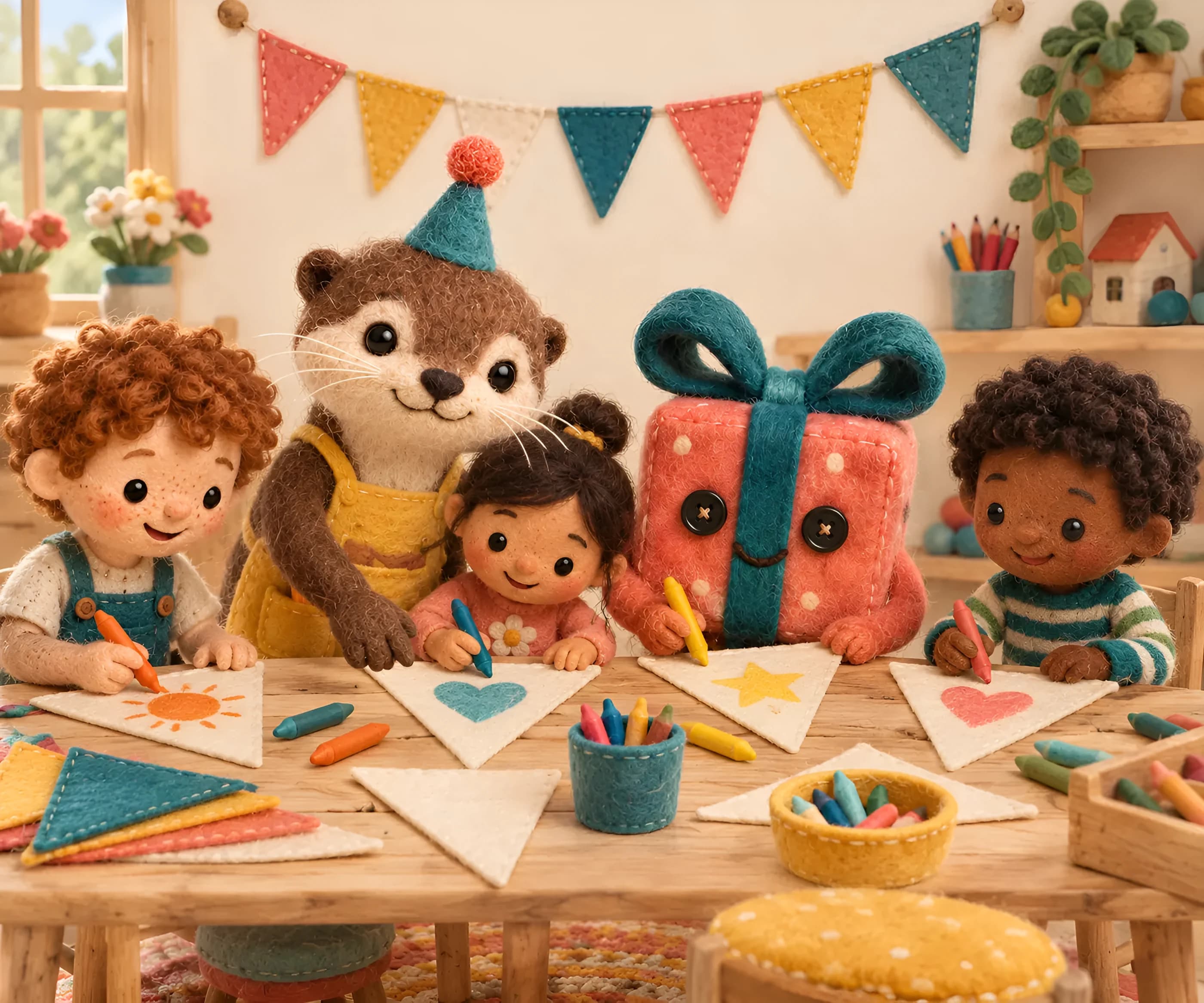 Illustration en feutrine : fanions d'anniversaire personnalisés avec le prénom