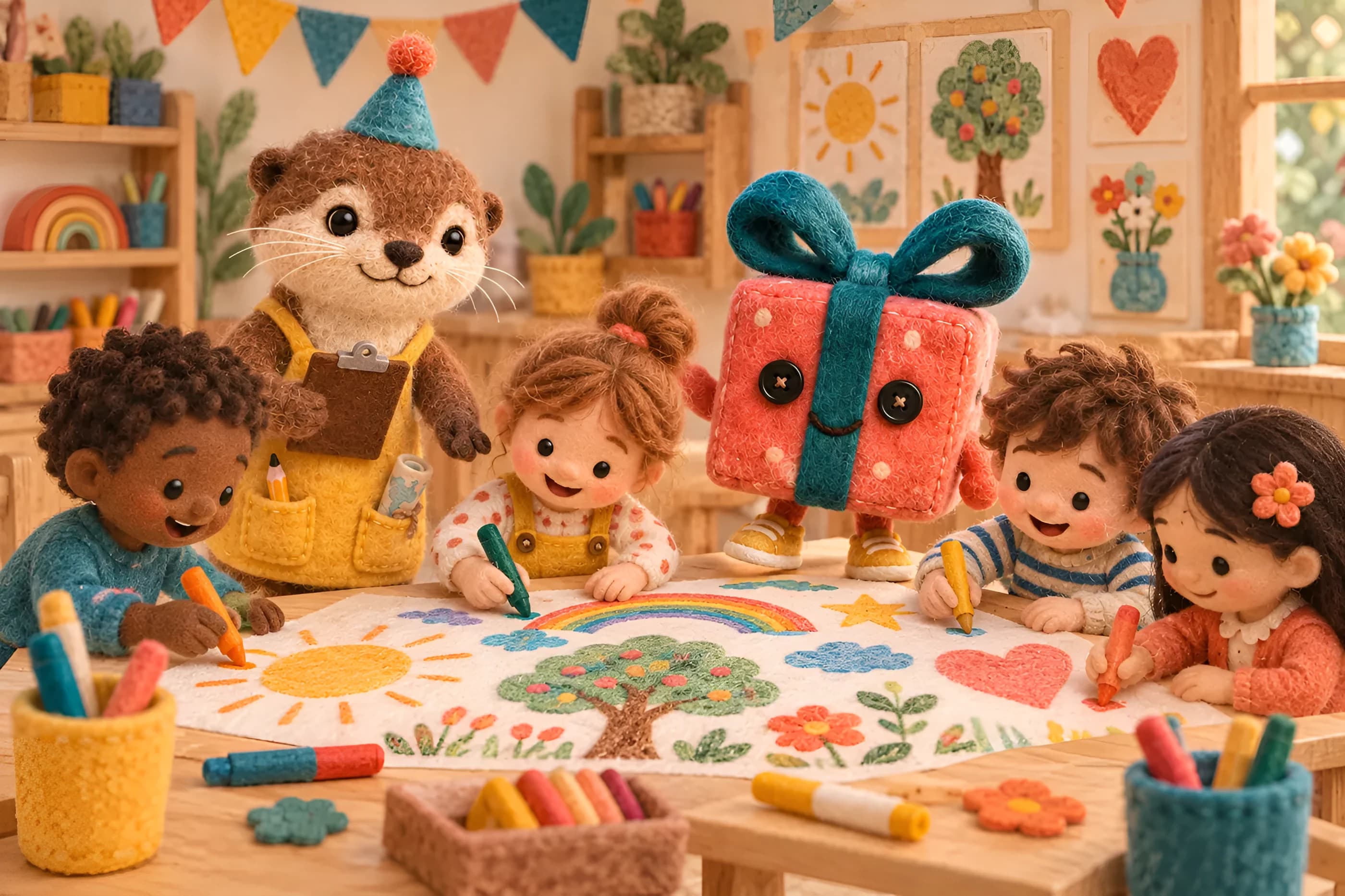 Illustration en feutrine : la fresque géante d'anniversaire