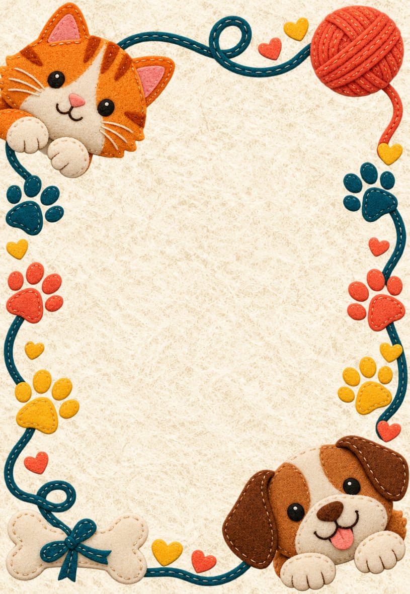 Modèle d’invitation chats et chiens en feutrine
