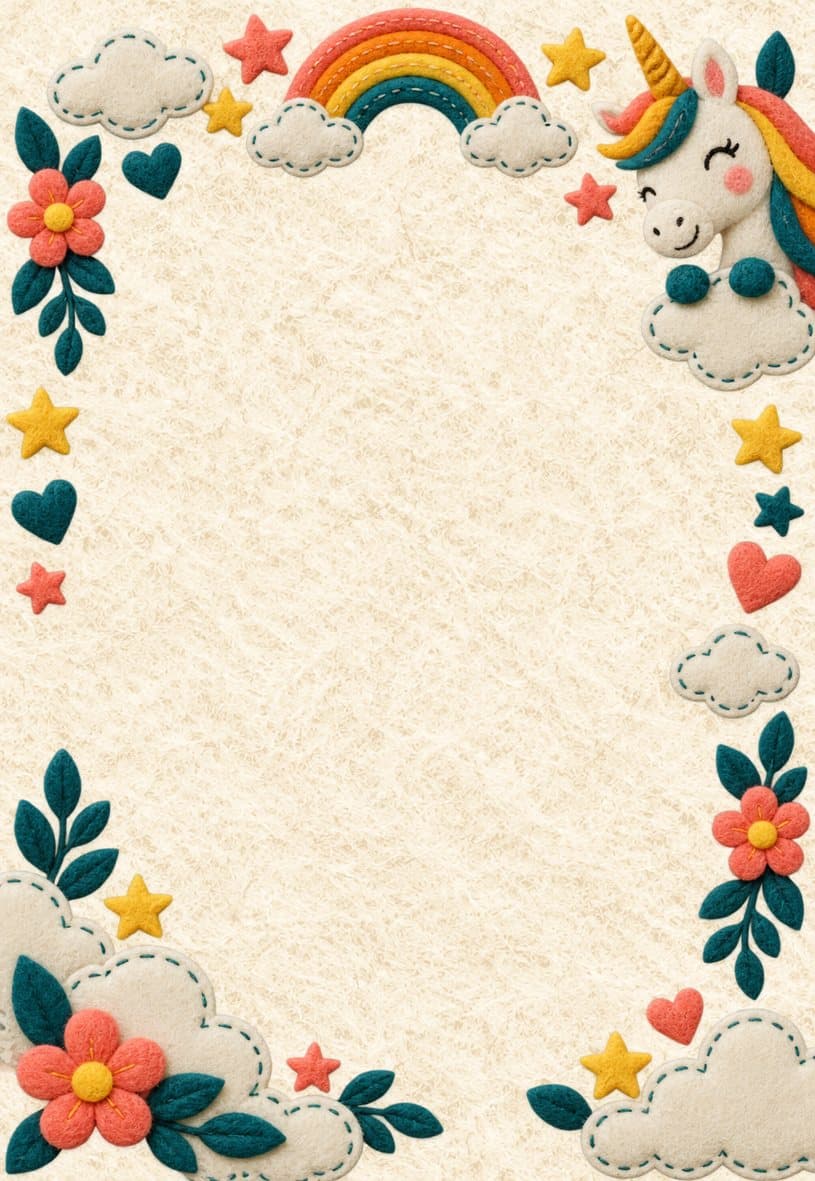 Modèle d’invitation licorne et nuages en feutrine