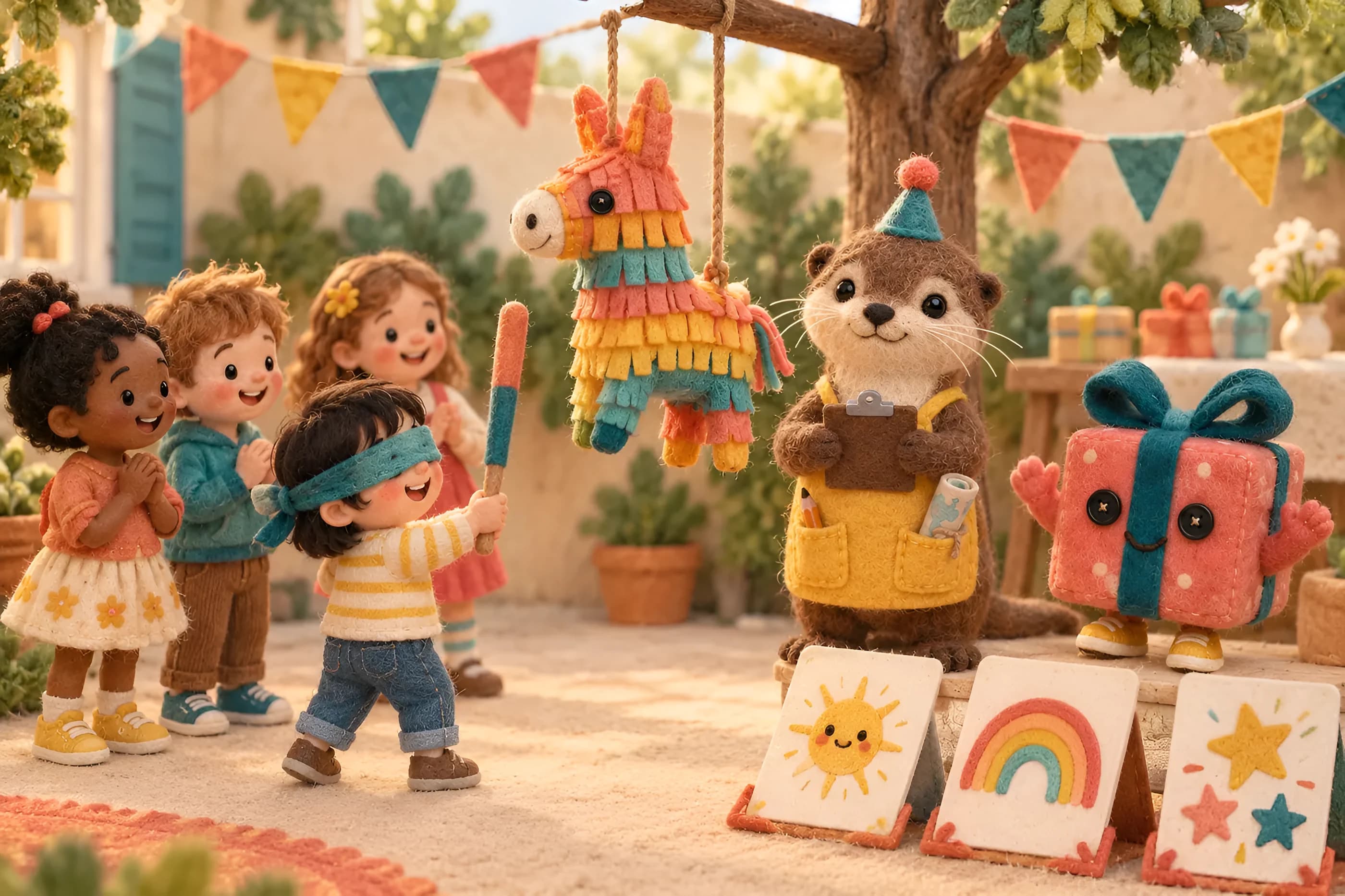 Illustration en feutrine : la piñata à rubans