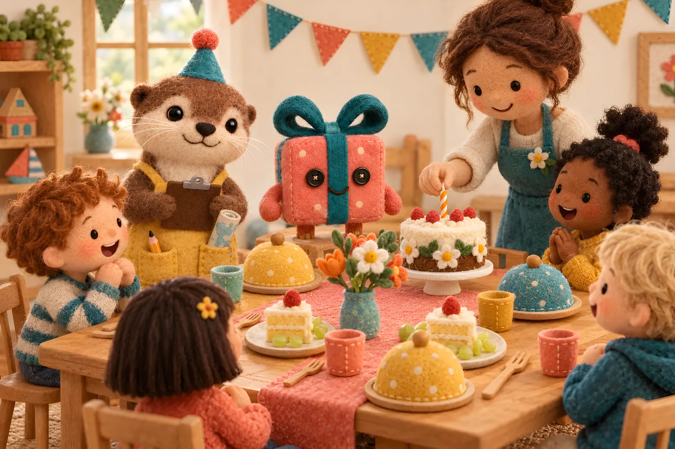 Illustration en feutrine : goûter d'anniversaire