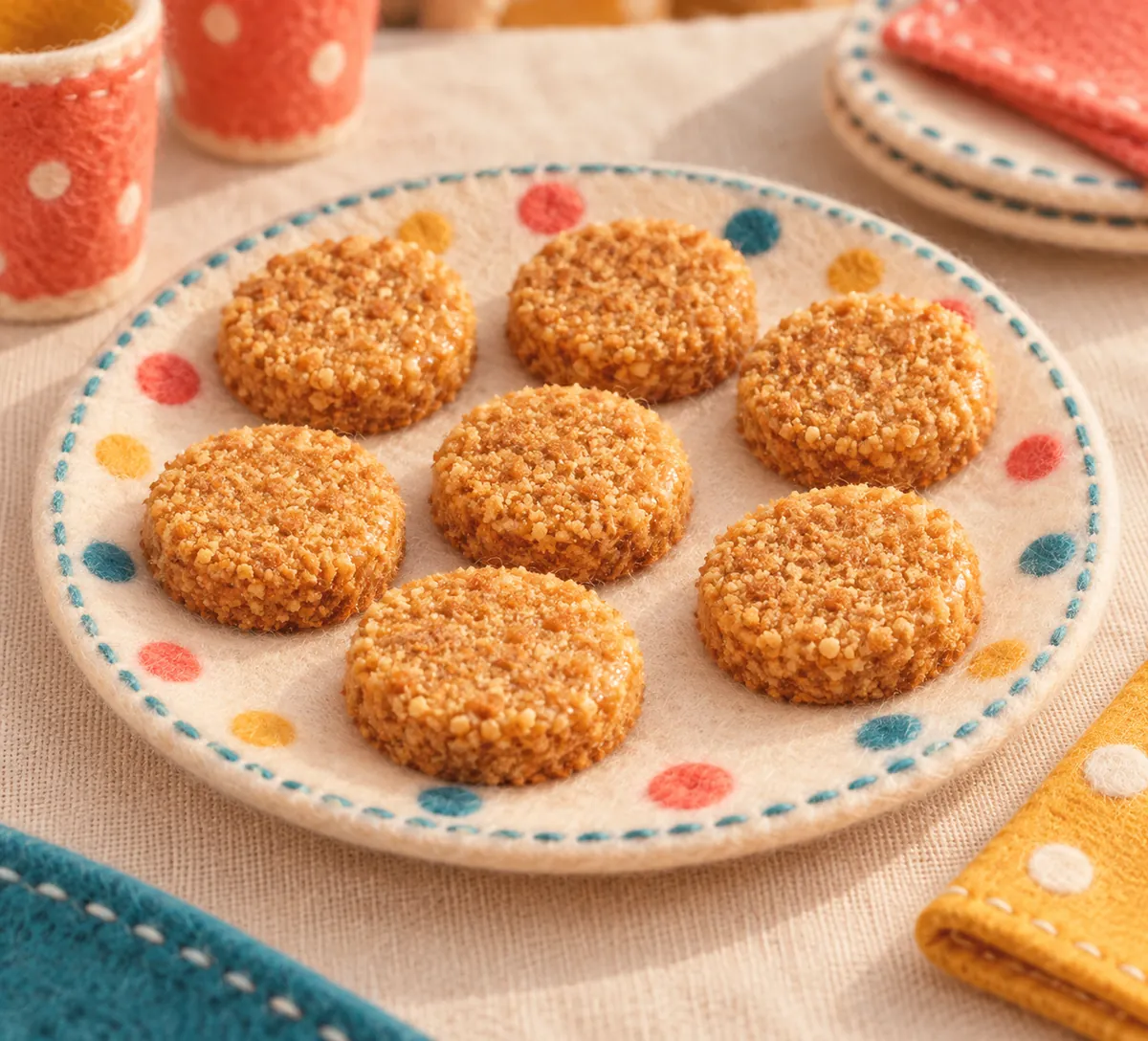 Illustration en feutrine : biscuits sans cuisson aux céréales et au miel