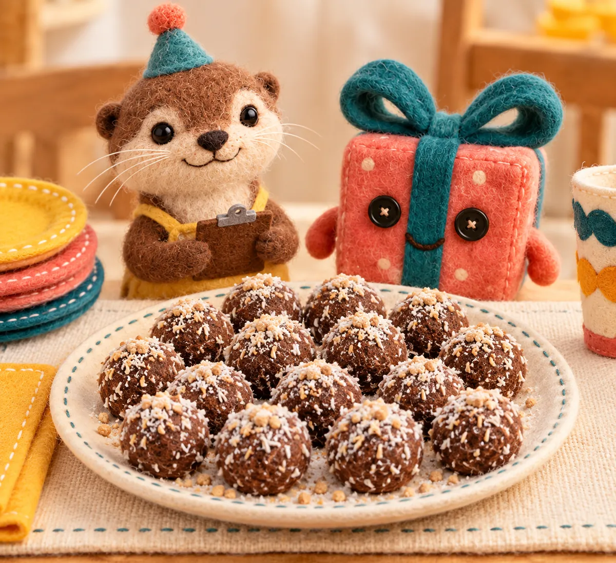 Illustration en feutrine : boules coco-chocolat sans cuisson