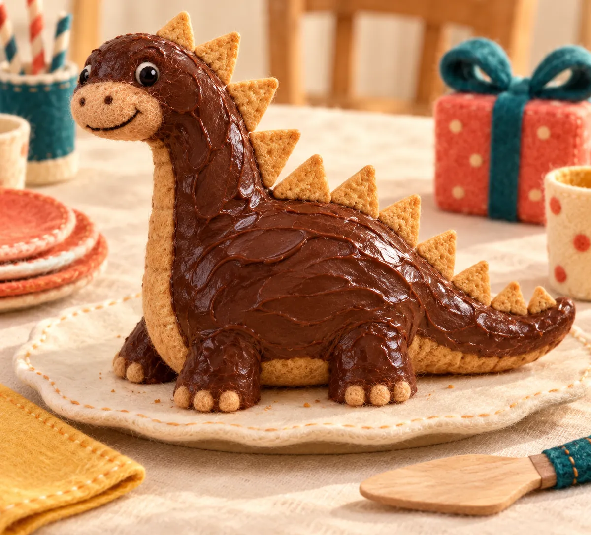 Illustration en feutrine : gâteau dinosaure à partager