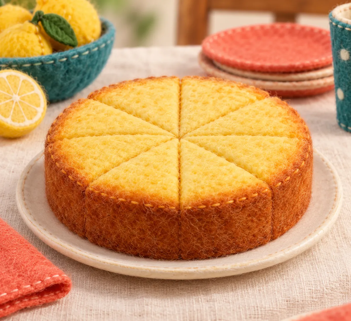Illustration en feutrine : gâteau sans lait à l'huile et au citron