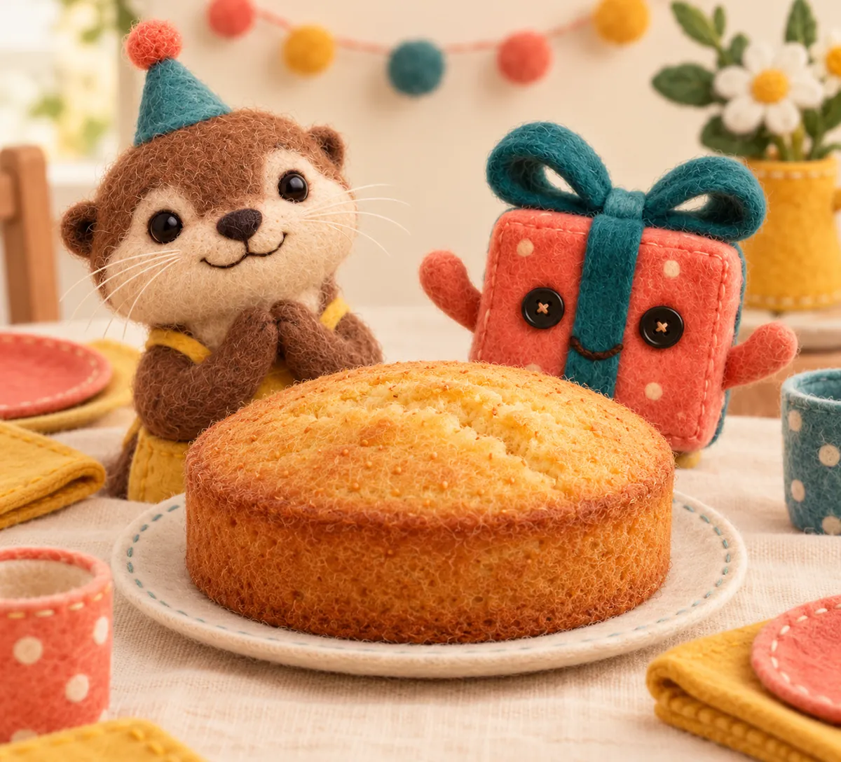 Illustration en feutrine : gâteau sans œufs au yaourt