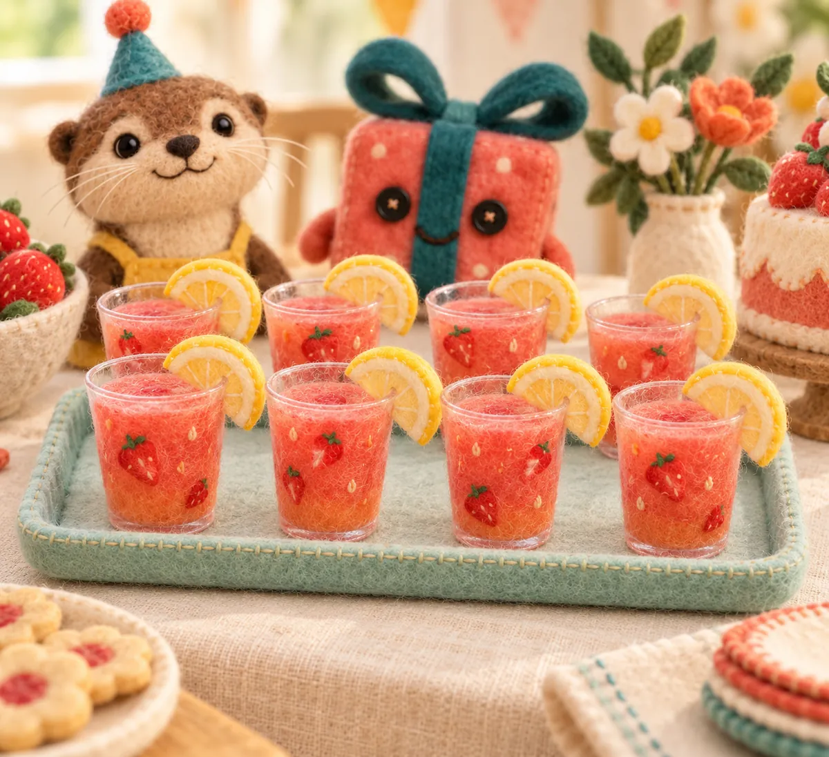 Illustration en feutrine : limonade maison aux fruits