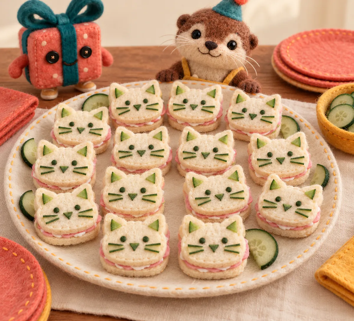 Illustration en feutrine : mini-sandwichs à tête d'animal