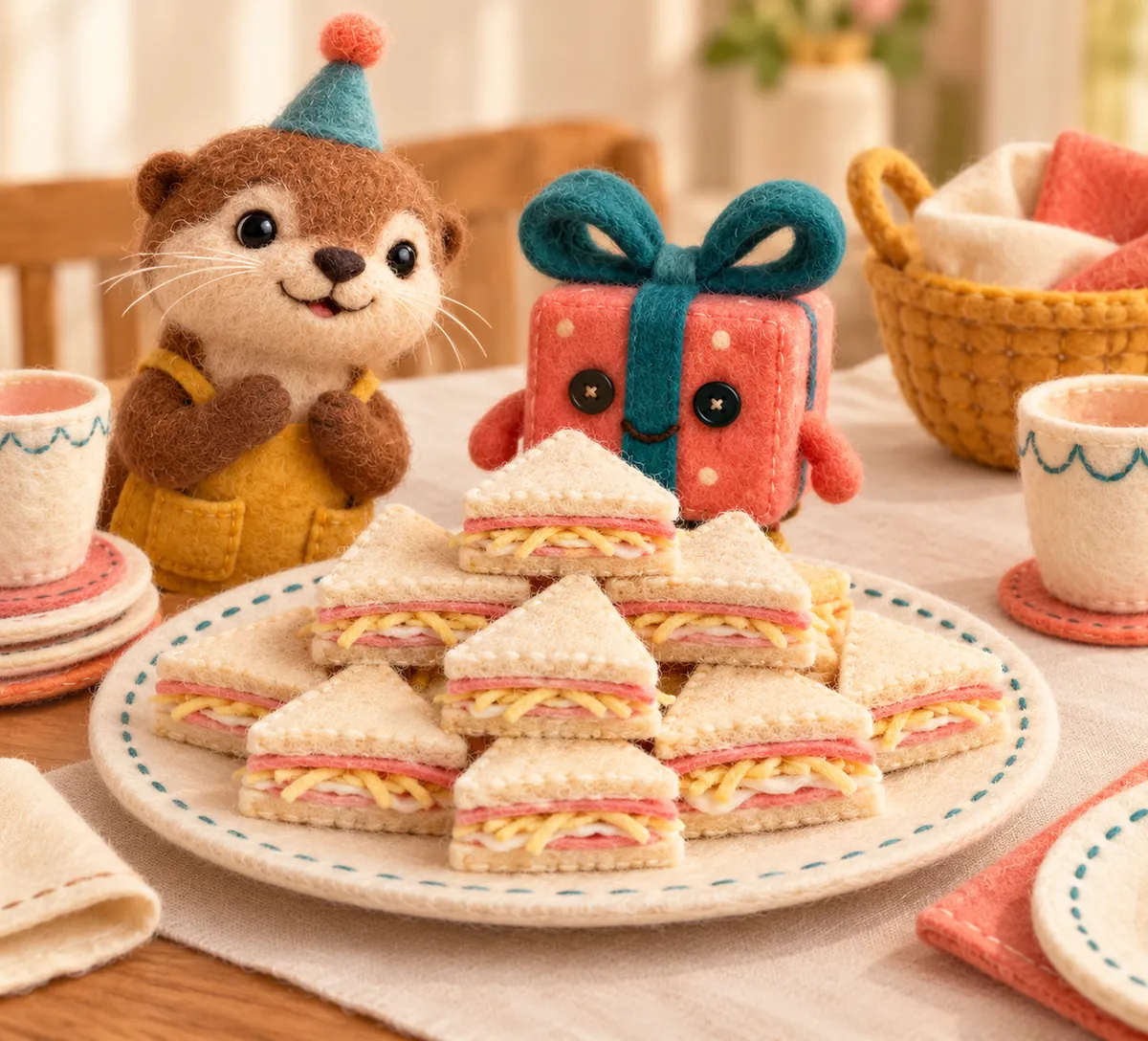 Illustration en feutrine : mini-sandwichs en triangles