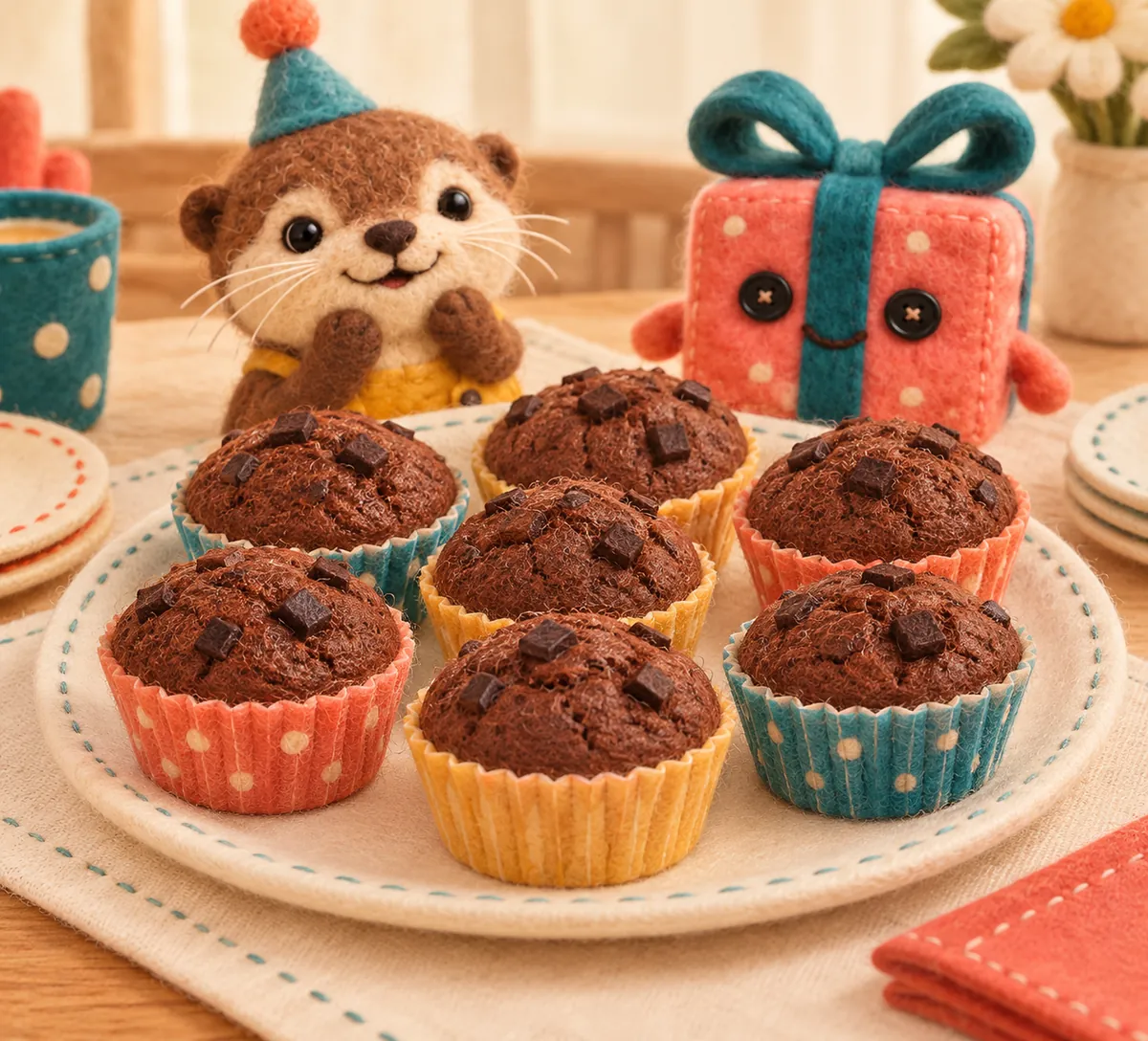 Illustration en feutrine : muffins au chocolat pour la fête