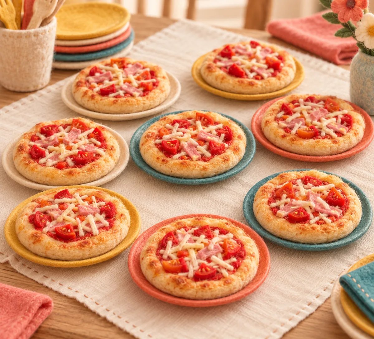 Illustration en feutrine : pizzas maison individuelles
